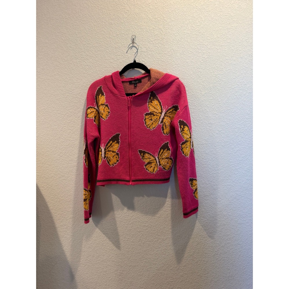 Witty Fox Women Butterfly Zip Up Hooded Cardigan‎ Pink Small